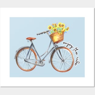 Enjoy The Ride Vintage Bicycle with Sunflower Basket Posters and Art